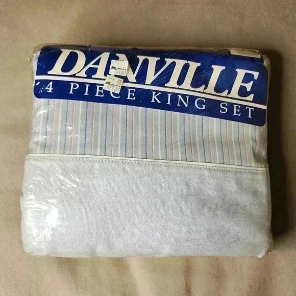 Vtg 1983 Dan River Danville King Sheet Set No Iron USA Made Blue Alumni Stripe - Picture 1 of 7